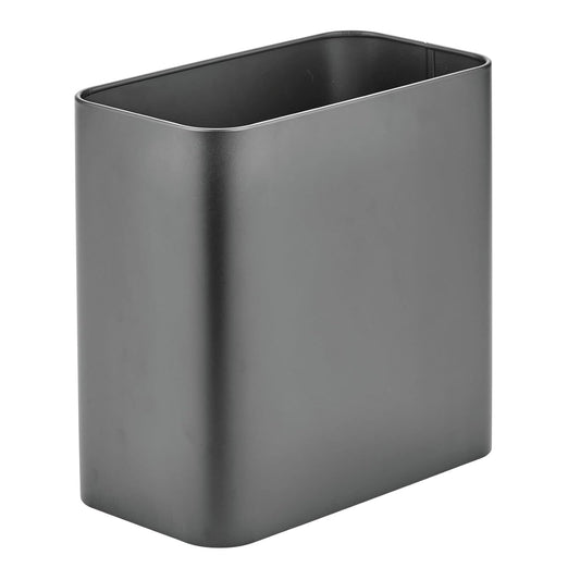 mDesign Small Metal 2.4 Gallon/9 Liter Trash Can Wastebasket Garbage Bin for Bathroom, Slim Rubbish Waste Bin Trashcans for Master/Guest Bath, Mirri Collection, Graphite Gray