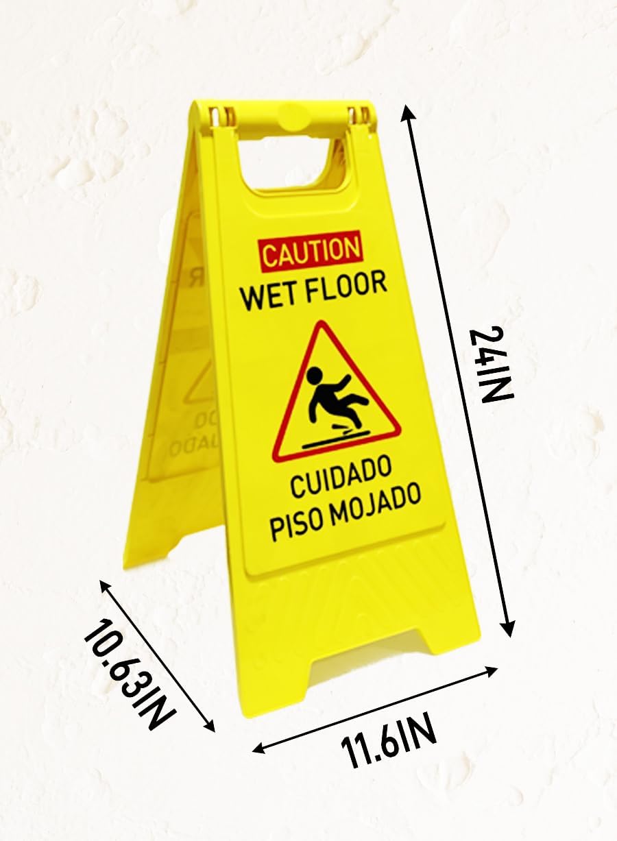 3-Pack Caution wet floor sign, 24 in. (approx. 60 cm) Height,Bright Yellow Double-Sided Folding A-Shaped Frame Design, Bilingual Caution Message