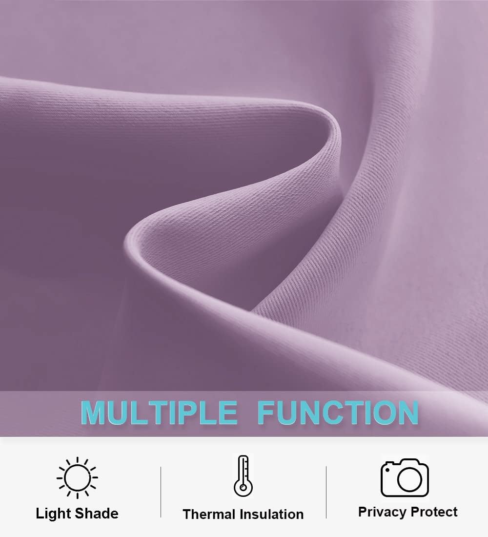RYB HOME 70 inch Wide Curtains Blackout, Solid Durable Room Darkening Drapes for Bedroom Thermal Insulated Window Drapes for Living Room, W70 x L84 inch, 2 Panels, Lilac