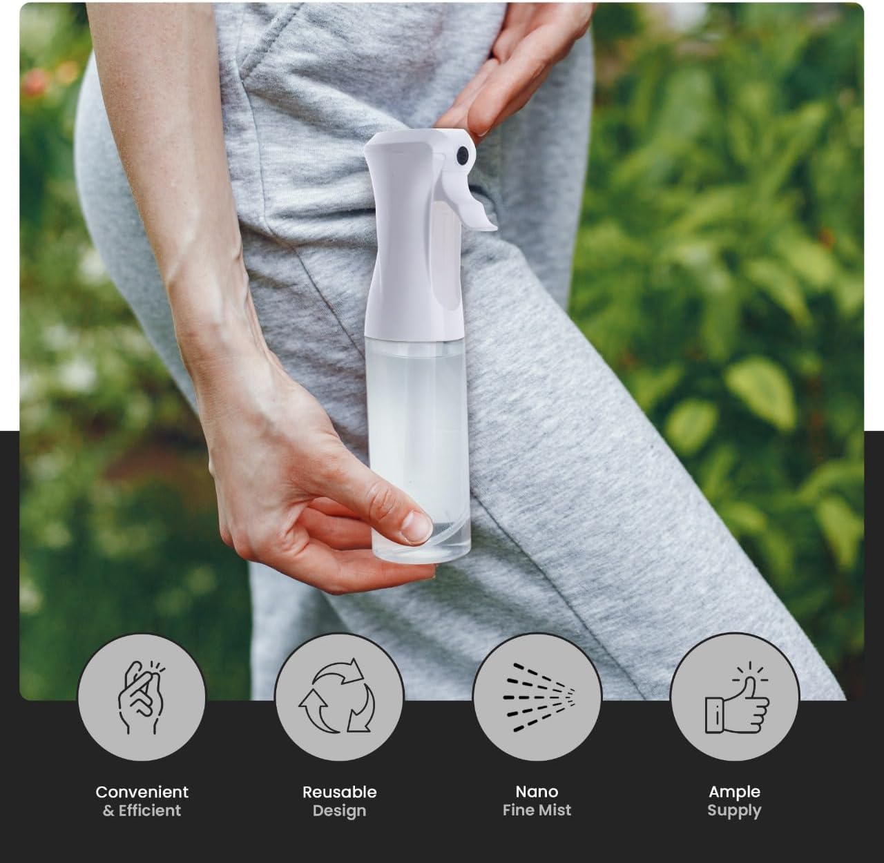 VIGOR PATH Continuous Spray Bottle for Hair – Fine Mist Mister for Hairstyling, Cleaning, Plants, Pets, Barbers, Salons, and Essential Oil Applications (200ml/6.7 oz) Clear