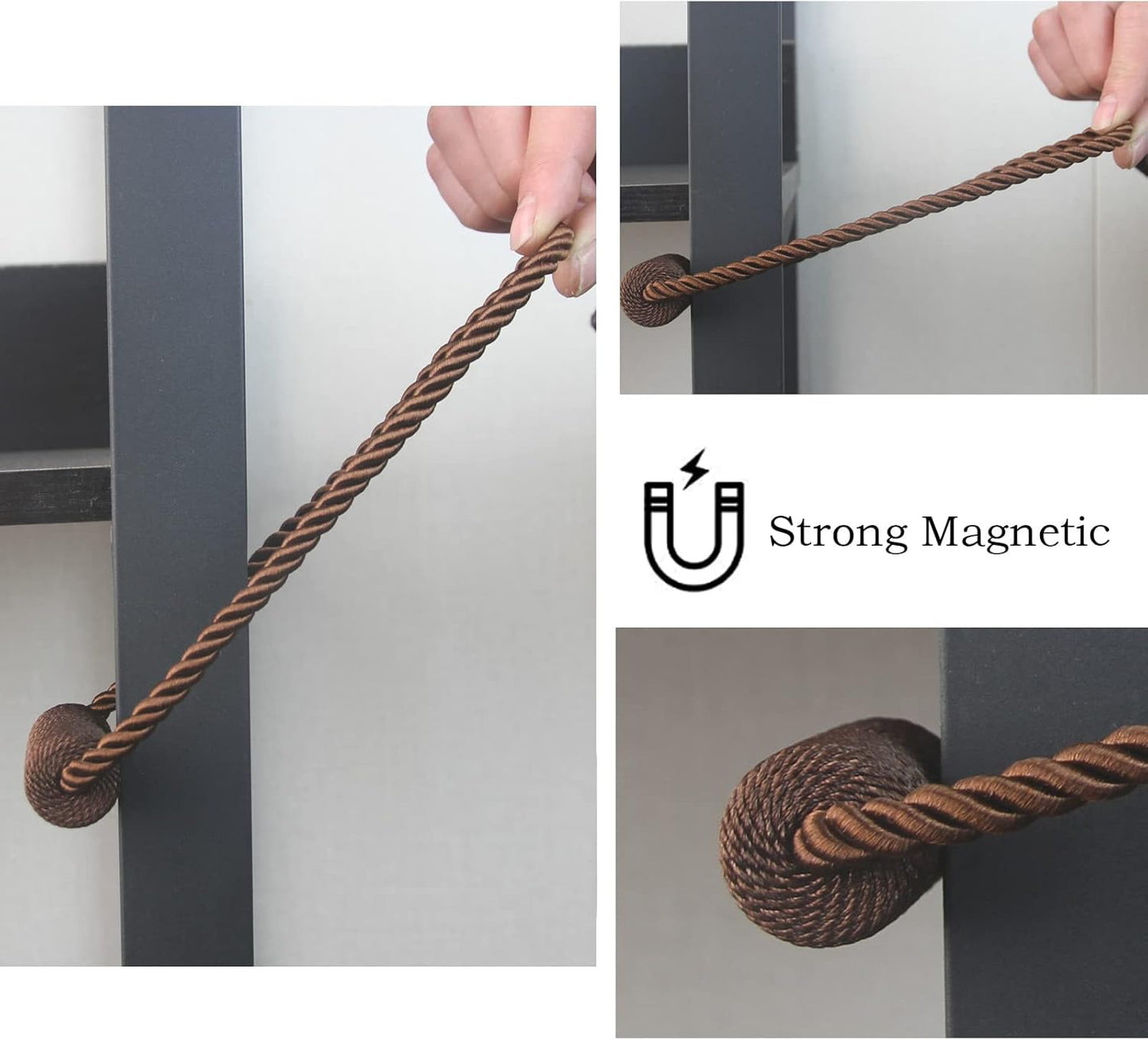 Magnetic Curtain Tiebacks 6 Pack Coffee Curtain Rope Tieback Curtain Holders for Drapes Modern Tie Backs Decorative Curtain Holdbacks