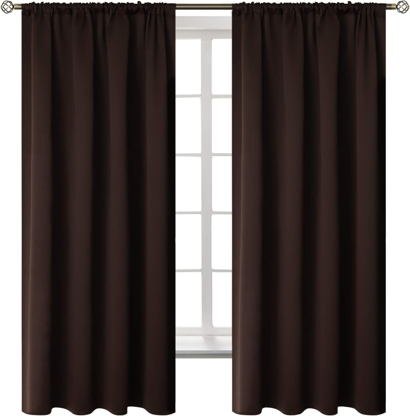 BGment Brown Blackout Curtains for Bedroom 63 Inch Length - Rod Pocket Thermal Insulated Room Darkening Drapes for Living Room Office, 52 x 63 Inch, 2 Panels, Brown