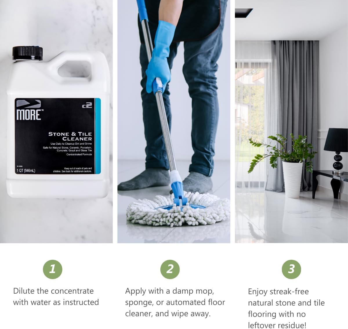 MORE - Stone & Tile Cleaner - Grout & Floor Cleaner for Natural Stone, Marble, Concrete, Ceramic, & Porcelain - Water-Based Grout Cleaner for Tile Floors - Concentrated Formula - pH Neutral - 32oz