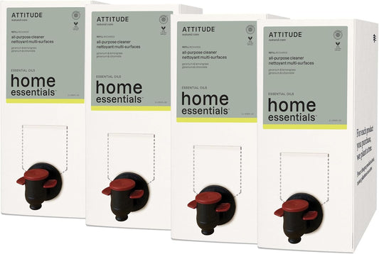 ATTITUDE Multi-Purpose Cleaner with Essential Oils, EWG Verified, Plant and Mineral-Based Ingredients, Vegan Household Products, Bulk Refill, Geranium and Lemongrass, 67.6 Fl Oz (Pack of 4)