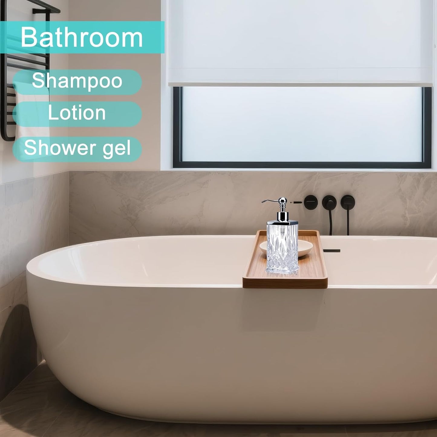 10Oz Clear Glass Soap Dispenser,Handcrafted Lead-Free Glass,Hand Sanitizer Dispenser with Silver Pump for Kitchen and Bathroom,Elegant Bathroom Decor(Square)