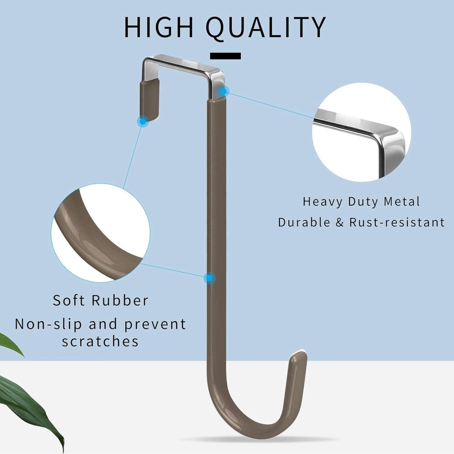 FYY Over The Door Hooks, 4 Pack Upgraded Long Door Hangers Hooks with Rubber Prevent Scratches Heavy Duty Organizer Hooks for Hanging Clothes, Towels, Hats, Coats, Bags Brown