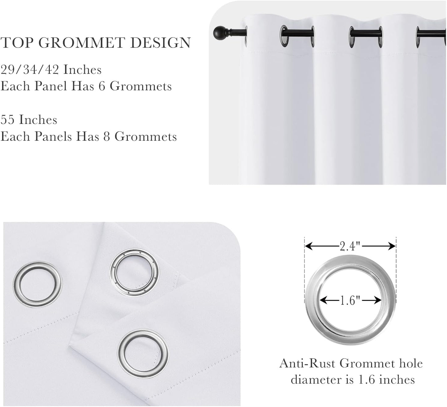 PONY DANCE Pure White Curtain 80 inches Long for Living Room, Thermal Insulated Drapes Noise Reducing Solid Grommet Top Window Curtain Panels for Home Decoration and Doorway, 42 x 80 inch, 1 Pair