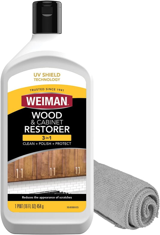 Weiman Wood and Cabinet Restorer 3-In-1 Bundle - Removes Dirt, Residue, Dust, Reduces Scratches, Restore Shine, Prevent Fading, UV Shield Technology, Safe for Antique Wood, Tables, Chairs, Cabinets