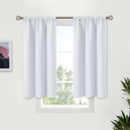 BGment Room Darkening Curtains 40 Inches Length - Rod Pocket Short Window Drapes Thermal Insulated for Bedroom Kitchen Cafe, Greyish White, 34 x 40 Inch, 2 Panels