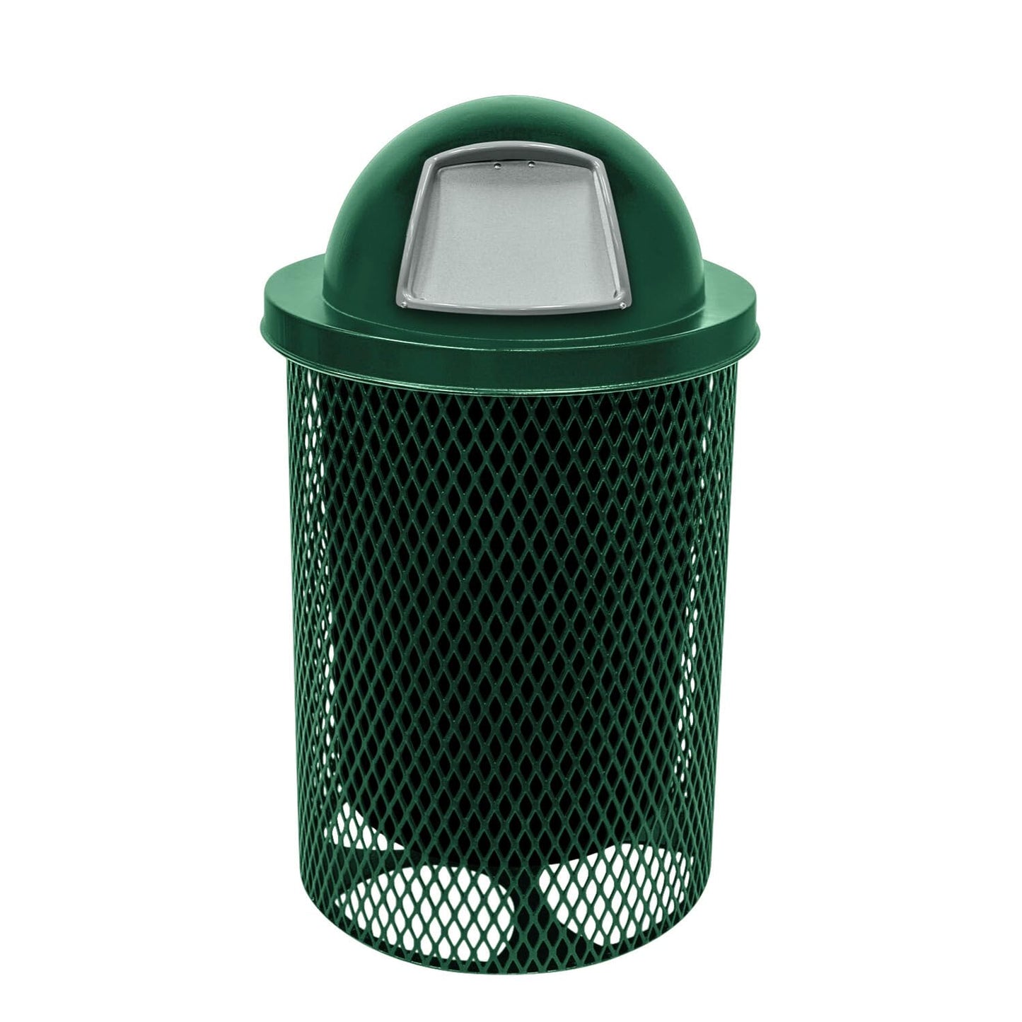 COATEDOUTDOORFURNITURE RDT-TXTGRN Heavy Duty 32 Gallon Round Trash Receptacle, Liner Included, Textured Green with Textured Green Steel Dome Top, Made in America