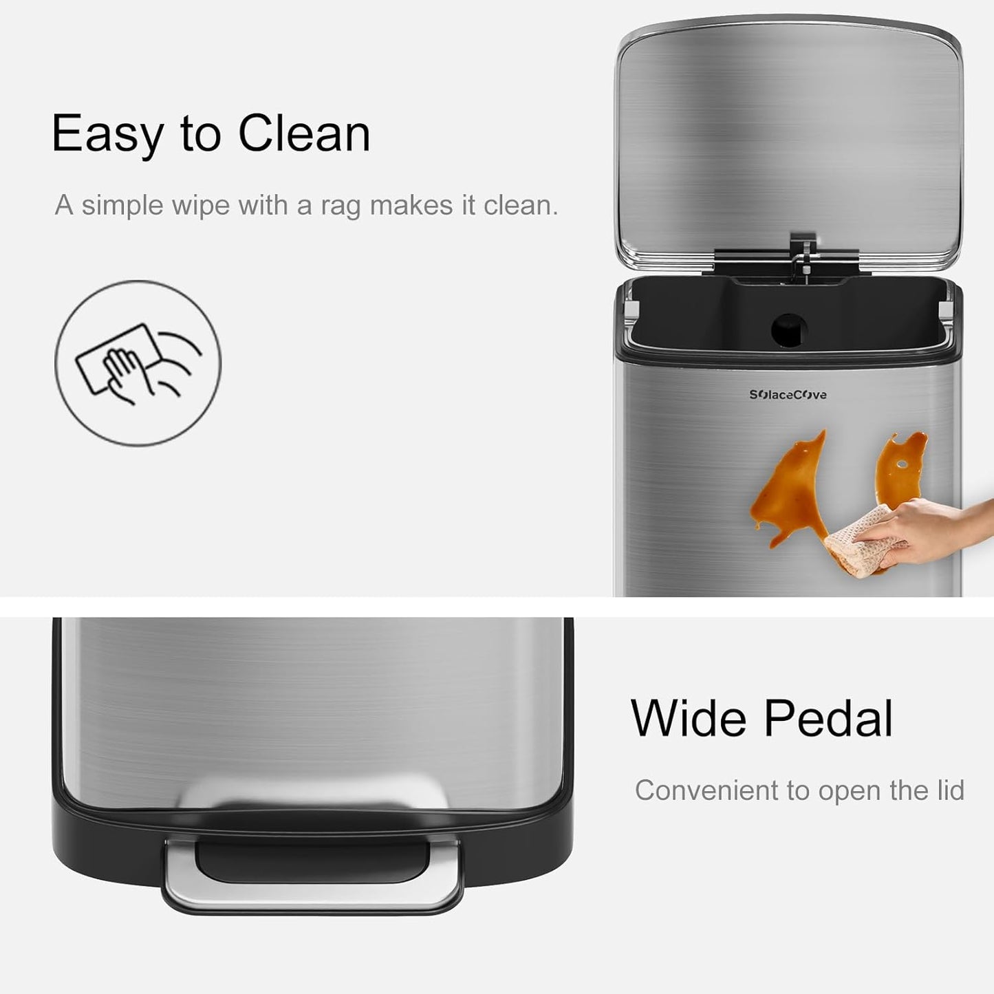 30 Liter/8 Gallon Step Trash Can with Inner Liner,Large Step Trash Bin with Silent Close Lid,Fingerprint Resistant Finish(Brushed Gray)