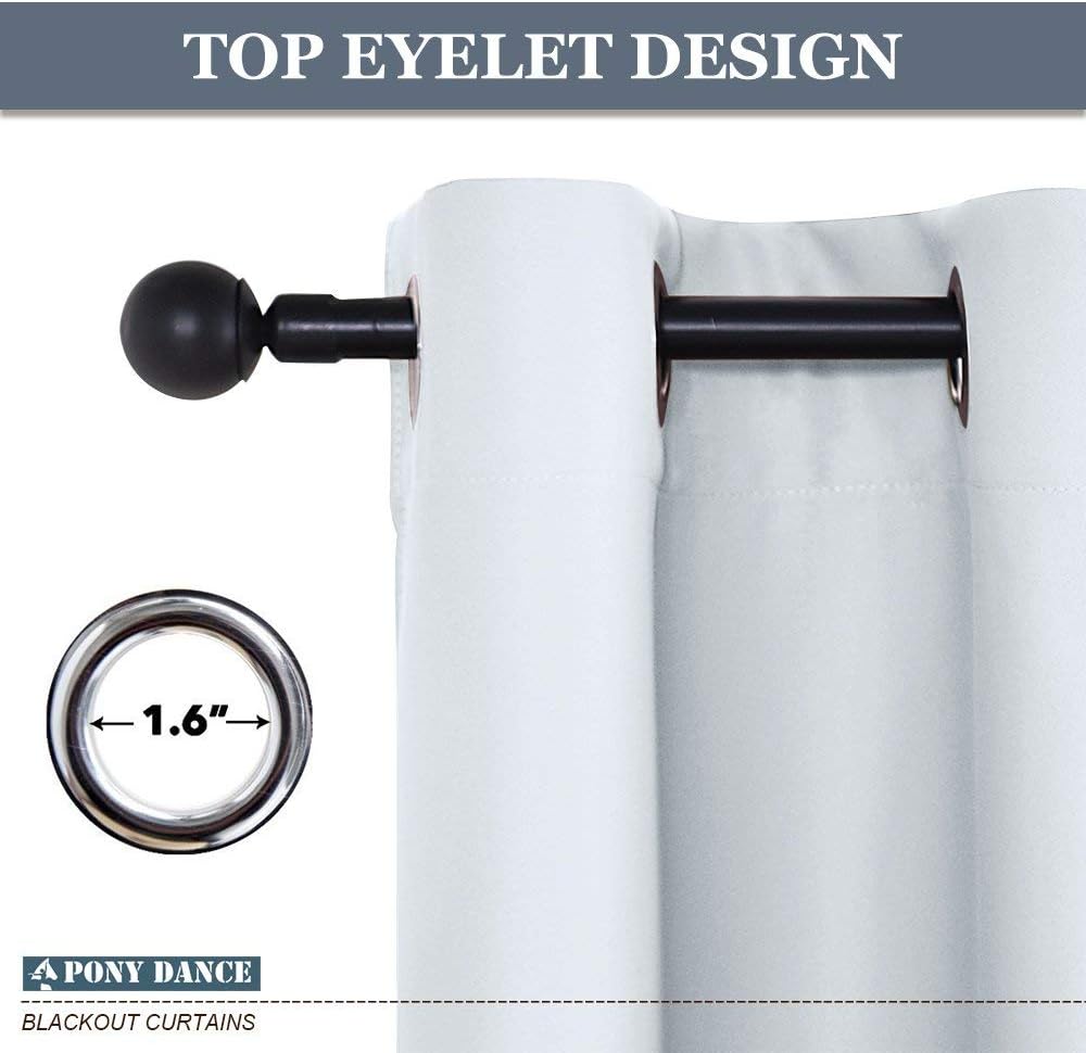 PONY DANCE White Window Curtains - Home Decor Panels Elegant Chrome Heavy-Duty Decorative Light Blocking Draperie for Kitchen & Bedroom, 42 by 54 inches, 2 PCs