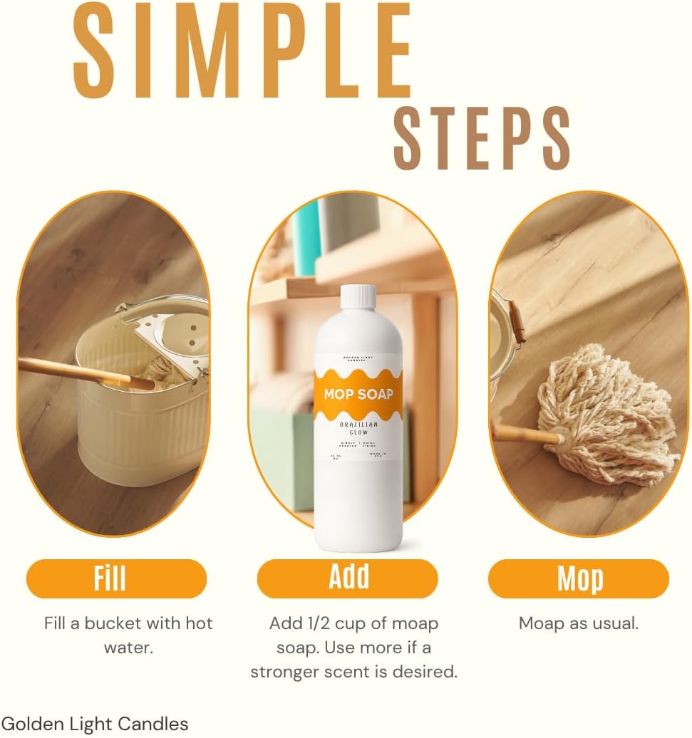 Mop Soap – Highly Scented Luxury Floor Cleaner Concentrate – Brazilian Glow Scent, Leaves Floors Shiny Without Any Residue – Multi-Surface Floor Mopping Solution, Made in USA, 32 oz