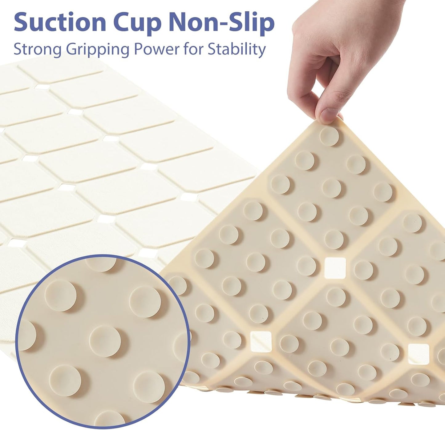 Bathtub Mat Non Slip Silicone Foldable Extra Long Tub Mat Strong Suction Cups & Large Drain Holes, Durable,Machine Washable for Smooth Surfaces Shower Mat, Ideal for Families Beige,15"x40" Beige