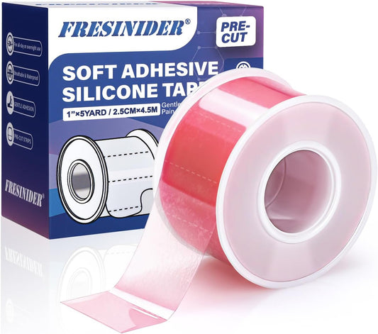FRESINIDER Silicone Tape 1" x 5 Yard Pink 1 Roll for Sensitive Skin, Pre-Cut Waterproof Medical Tape, Gentle Adhesive for Wound Care, Surgical Sites, Infants and Elderly