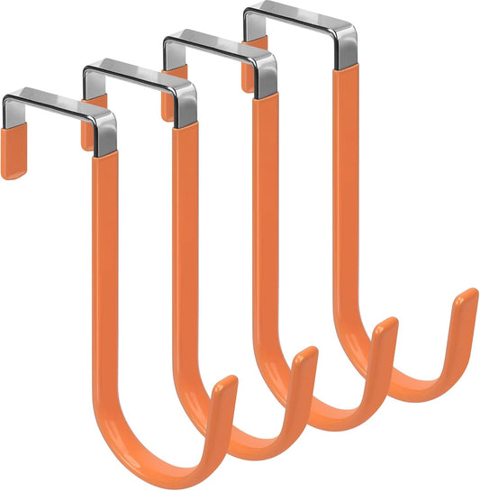 FYY Over The Door Hooks, 4 Pack Door Hangers Hooks with Rubber Prevent Scratches Heavy Duty Organizer Hooks for Living Room, Bathroom, Bedroom, Kitchen Hanging Clothes Towels Hats Coats Bags Orange