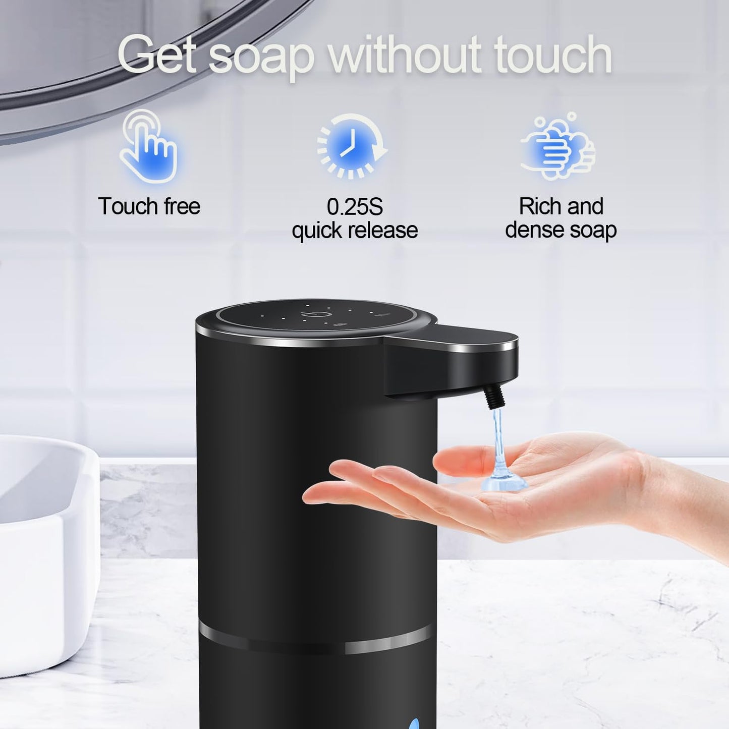 Automatic Liquid Soap Dispenser,4 Level Adjustable Liquid Dispenser, Rechargeable Soap Dispenser with USB Type C Rechargeable, 12.8oz/ 380ml Touchless Hand & Dish Dispenser for Bathroom, Kitchen