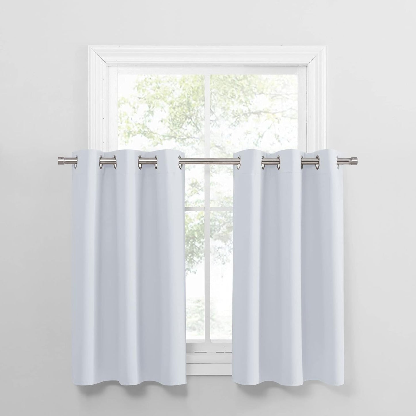PONY DANCE Greyish White Room Darkening Kitchen Curtains 2 Panels Set,Thermal Insulated Small Window Treatment Heavy Duty Privacy Tiers for Laundry Bedroom Bathroom(2 Panels, W 34 x L 36 inches)