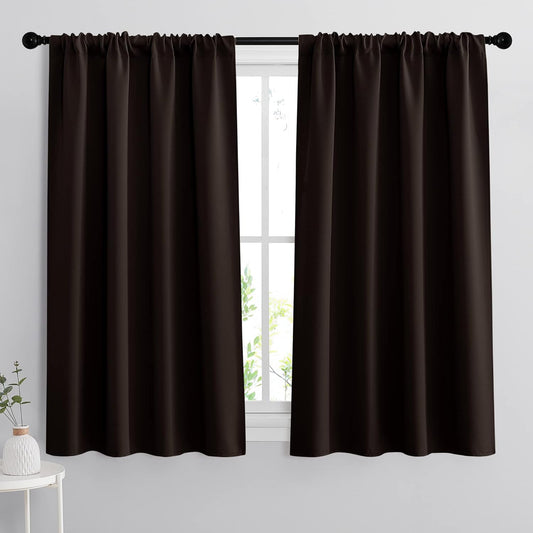 RYB HOME Bedroom Blackout Curtains - Thermal Insulated Noise Reducing Room Darkening Curtains Sunlight Shades Draperies for Nursery Bedroom Bathroom, 42 W x 45 L, Brown, Set of 2
