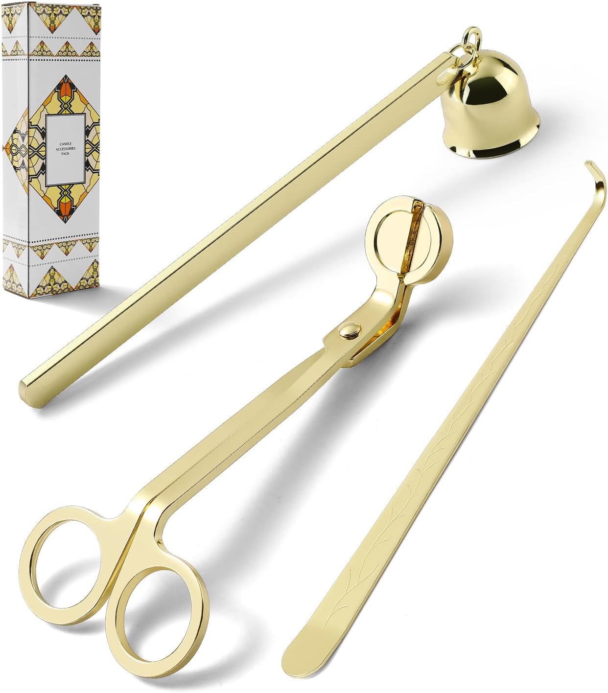 PATOISE 3 in 1 Candle Accessory Set, Candle Wick Trimmer Cutter Mini, Candle Snuffer, Candle Wick Dipper in Gift Package for Candle Aromatherapy Lovers(3PCS Gold)