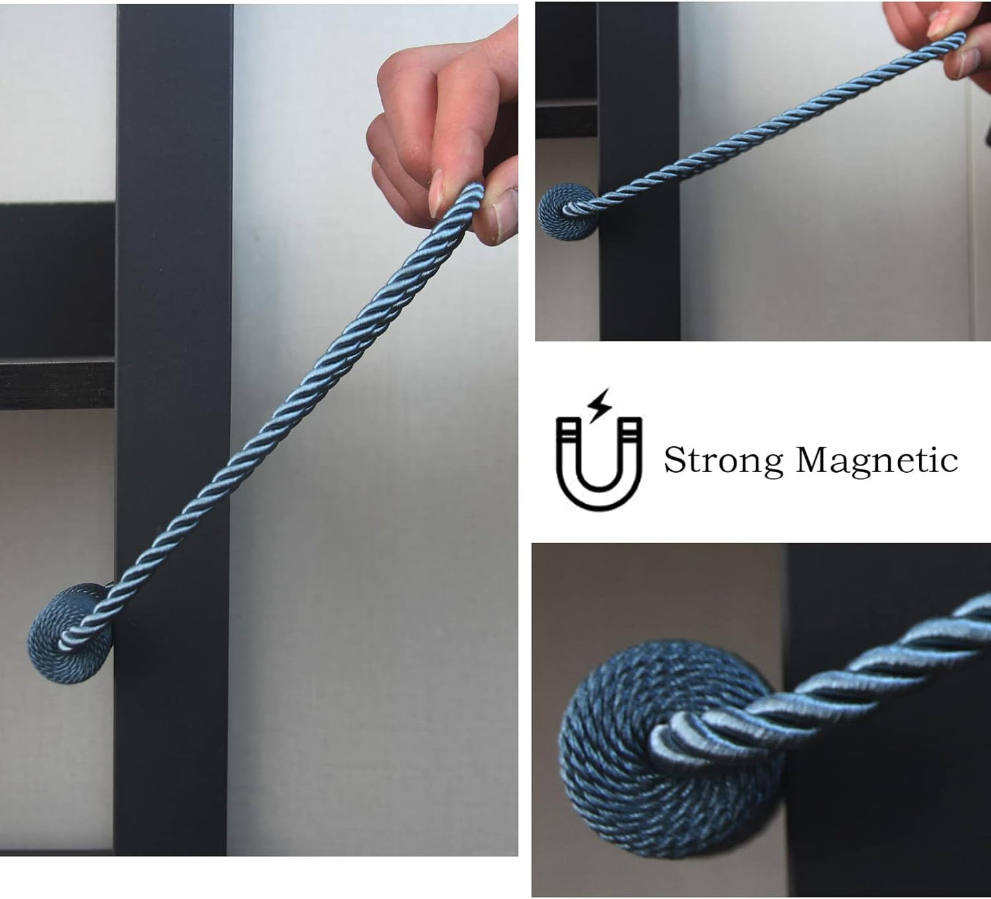 Magnetic Curtain Tiebacks 2 Pack Blue Curtain Rope Tieback Curtain Holders for Drapes Modern Tie Backs Decorative Curtain Holdbacks