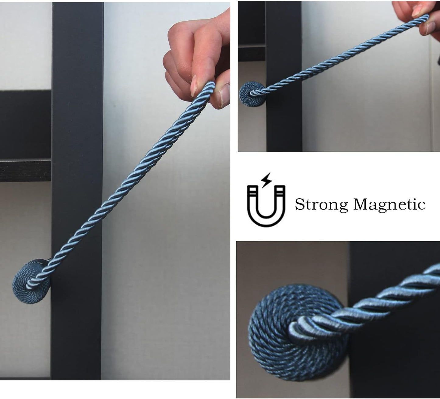 Magnetic Curtain Tiebacks 6 Pack Blue Curtain Rope Tieback Curtain Holders for Drapes Modern Tie Backs Decorative Curtain Holdbacks