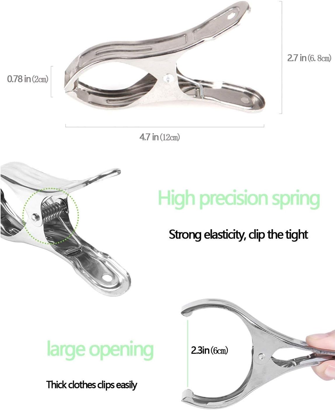 8 Pack Stainless Steel Clothespins, 4.7 Inch Towel Clips for Beach Chairs，Giant Clothes Pins,Metal Clip - Keep Your Towel from Blowing Away, Suitable for Home Use/Beach Chairs on Cruise Ships