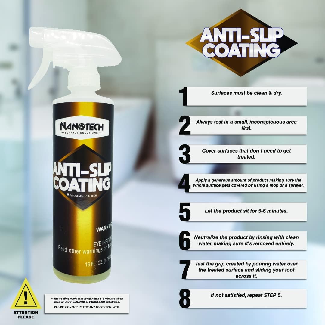 Nanotech Surface Solutions Anti-Slip Coating - Increases Friction Coefficient- Reduces Slip & Fall Accidents Due to Wet Floors - For Polished Granite, Porcelain & Ceramic Tile (16 Oz.)