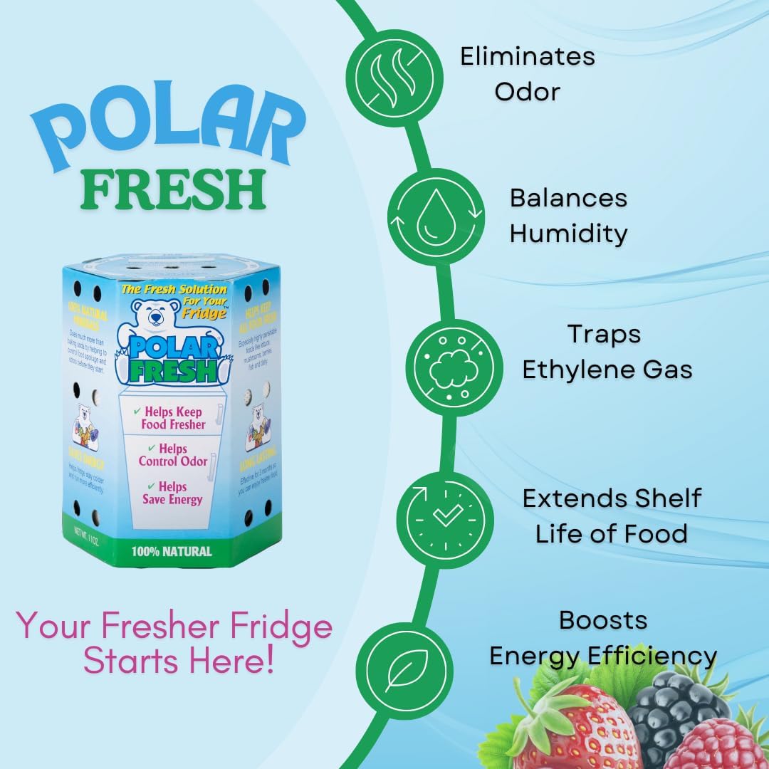 All-in-1 Refrigerator Deodorizer & Produce Saver by Polar Fresh – Fridge Odor Eliminator, Ethylene Gas Absorber, Fridge Moisture Absorber & Efficiency Booster; Surpasses Baking Soda & Charcoal