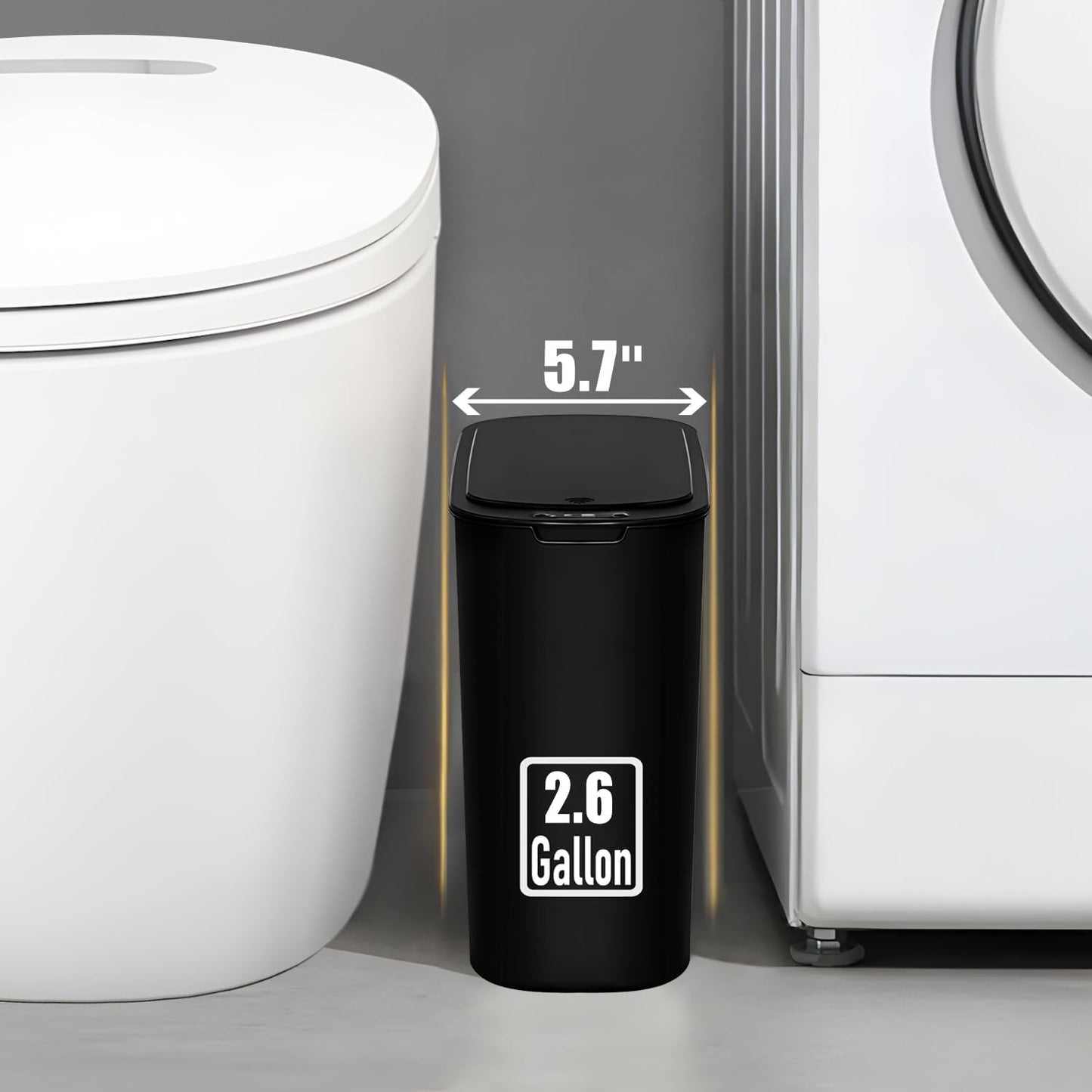 TIPGO Automatic Motion Sensor Bathroom Trash Can with Lid, 2.6 Gallon Touchless Trash Bin, Smart Garbage Can Plastic Slim Wastebasket for Bedroom, Office, Dorm (Black)