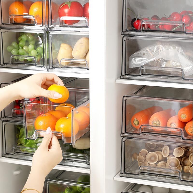 SIMPEXPE Stackable Storage Drawer, Clear Pull Out Plastic Food Fridge Organizer Bins for Home Office Pantry Shelf Organization