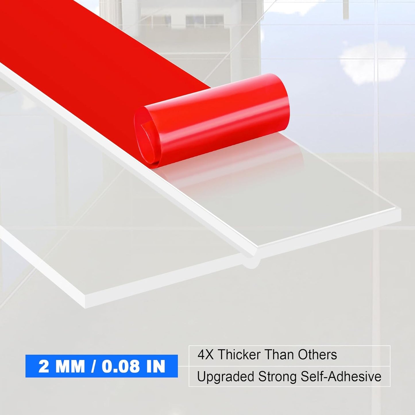 ToLanbbt Weather Stripping Silicone Door Seal Strip 2 in x 20 ft Door Draft Stopper Self Adhesive Door Draft Tape, Side & Bottom Gaps Insulation Strip for Glass Shower Door Sliding Door Window, Clear