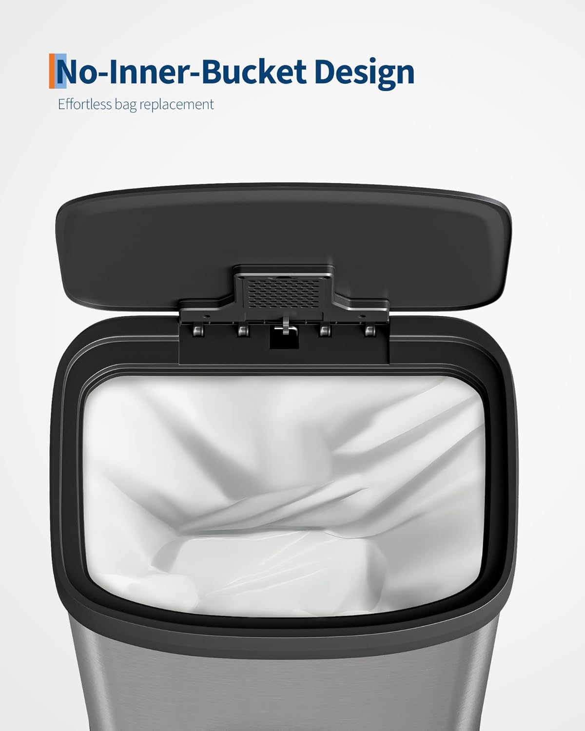 Garvee 21 Gallon / 80 Liter Stainless Steel Trash Can with Lid, Large Garbage Can for Kitchen, Rustproof Step-on Kitchen Metal Trash Bin with Liner Rim, Rear Handle, Soft Close Plastic Lid, Silver