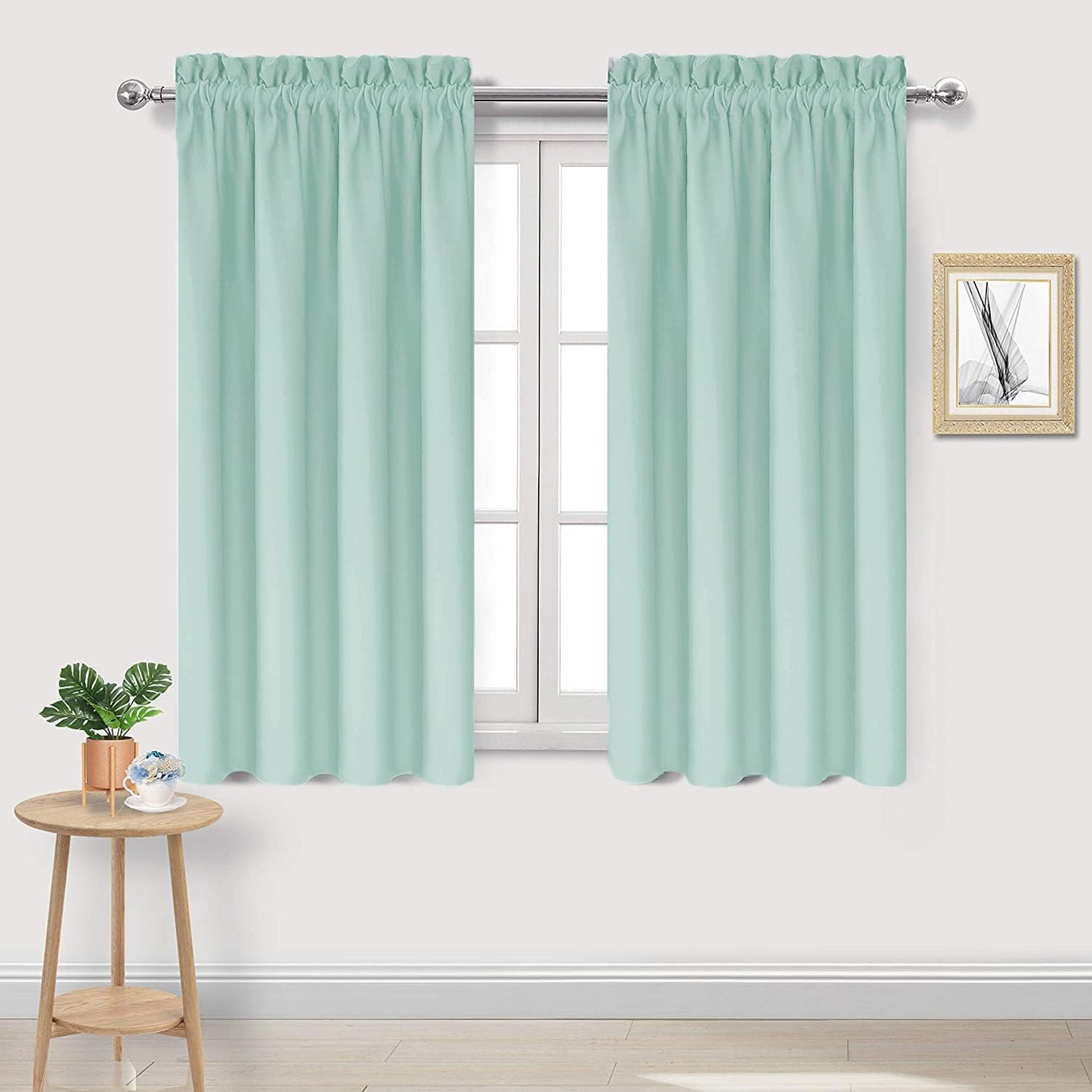 DWCN Blackout Curtains for Living Room Thermal Insulated, Energy Saving & Noise Reducing Bedroom Curtains, Mint Green, W 42x L 54 Inch, Set of 2 Rod Pocket Curtain Panels