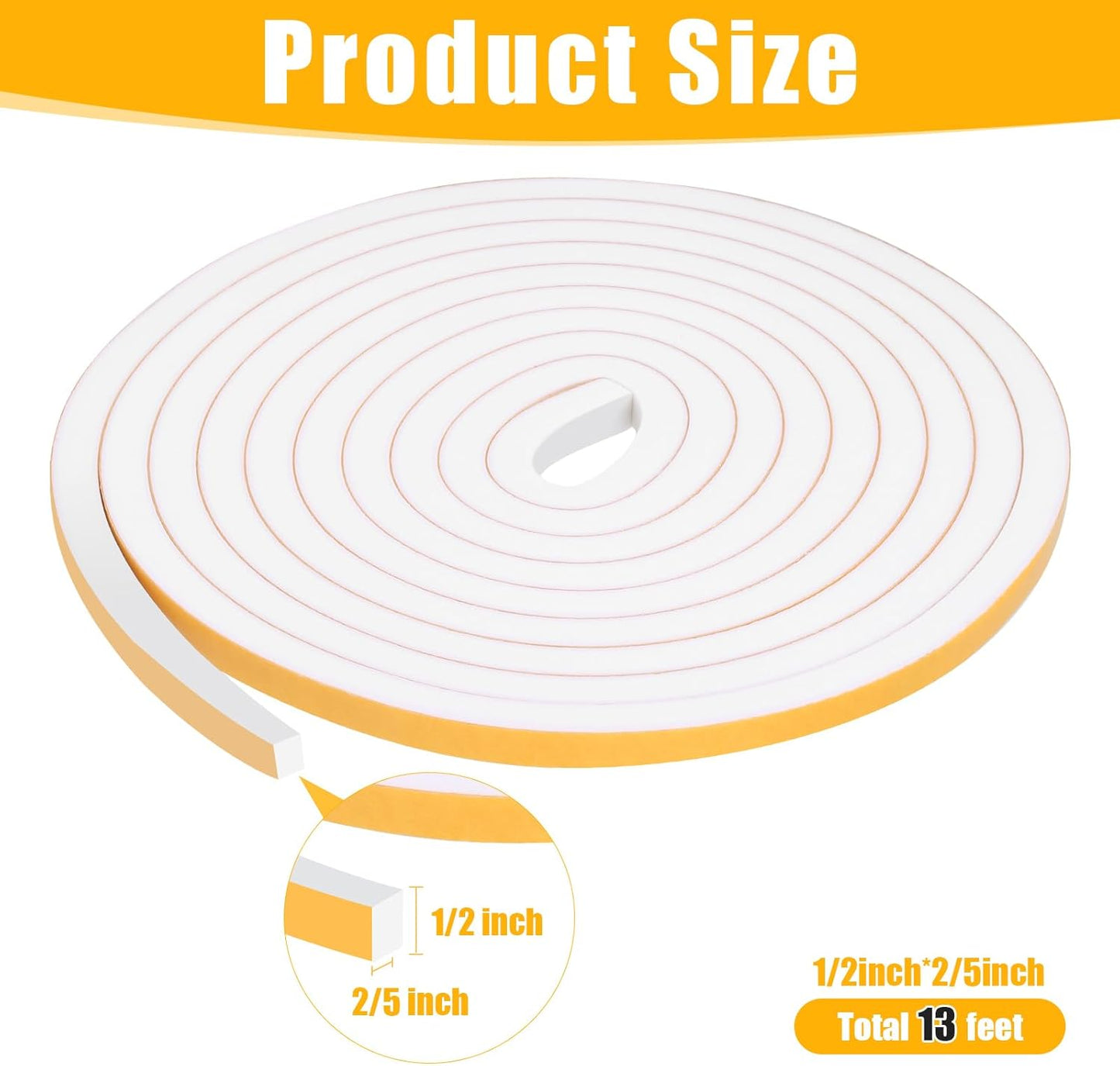 Weather Stripping Seal (1/2 Inch X 2/5 Inch) for Door Window, 13Feet High Density Foam Tape, Soundproofing, Insulation Strip, Door Sealers for Door Frame- White