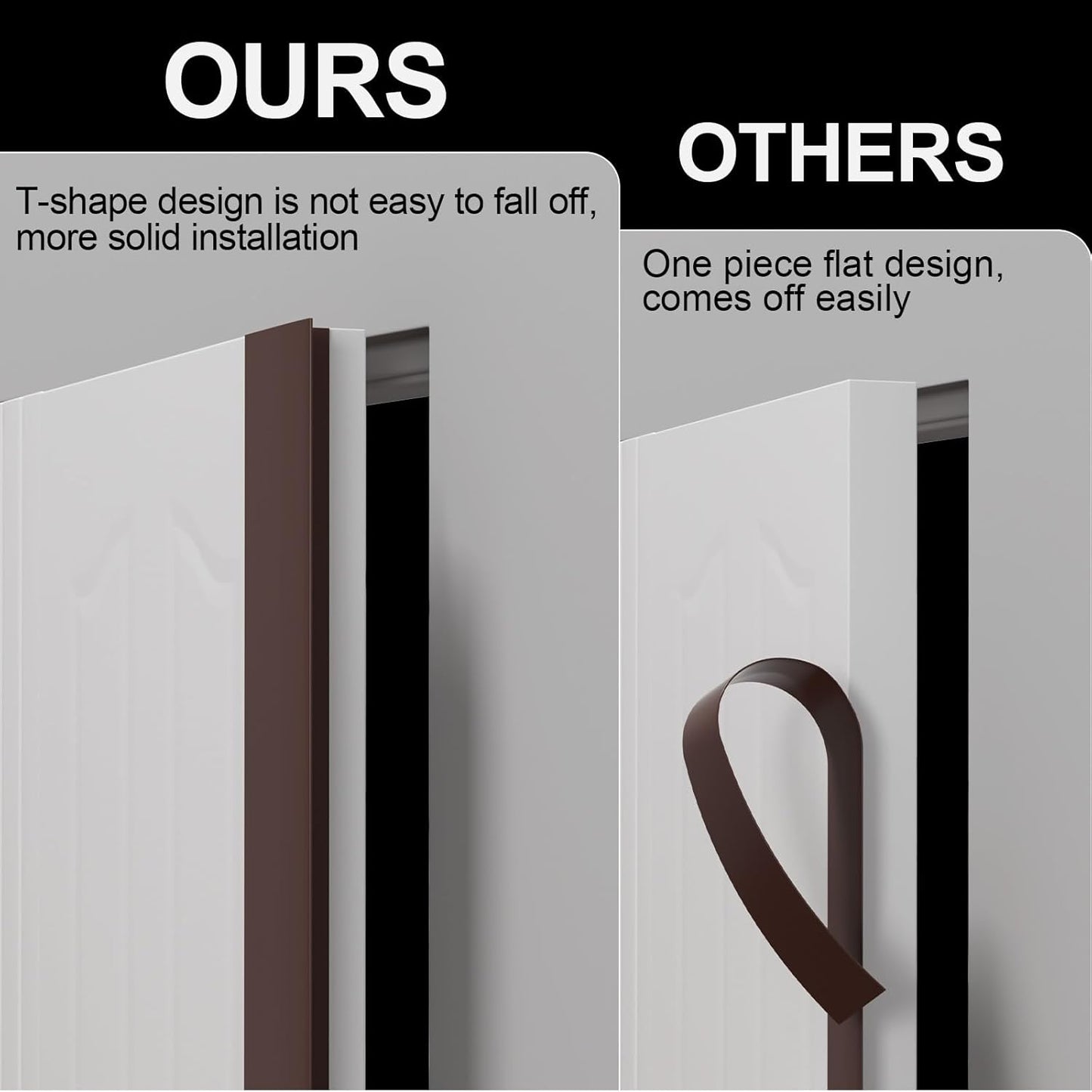 T-Shaped Door Draft Stopper, 1.97 in x 20 Ft Silicone Seal Strip for Windows Gaps, Weather Stripping Seal Strip Shower Sweep, Brown