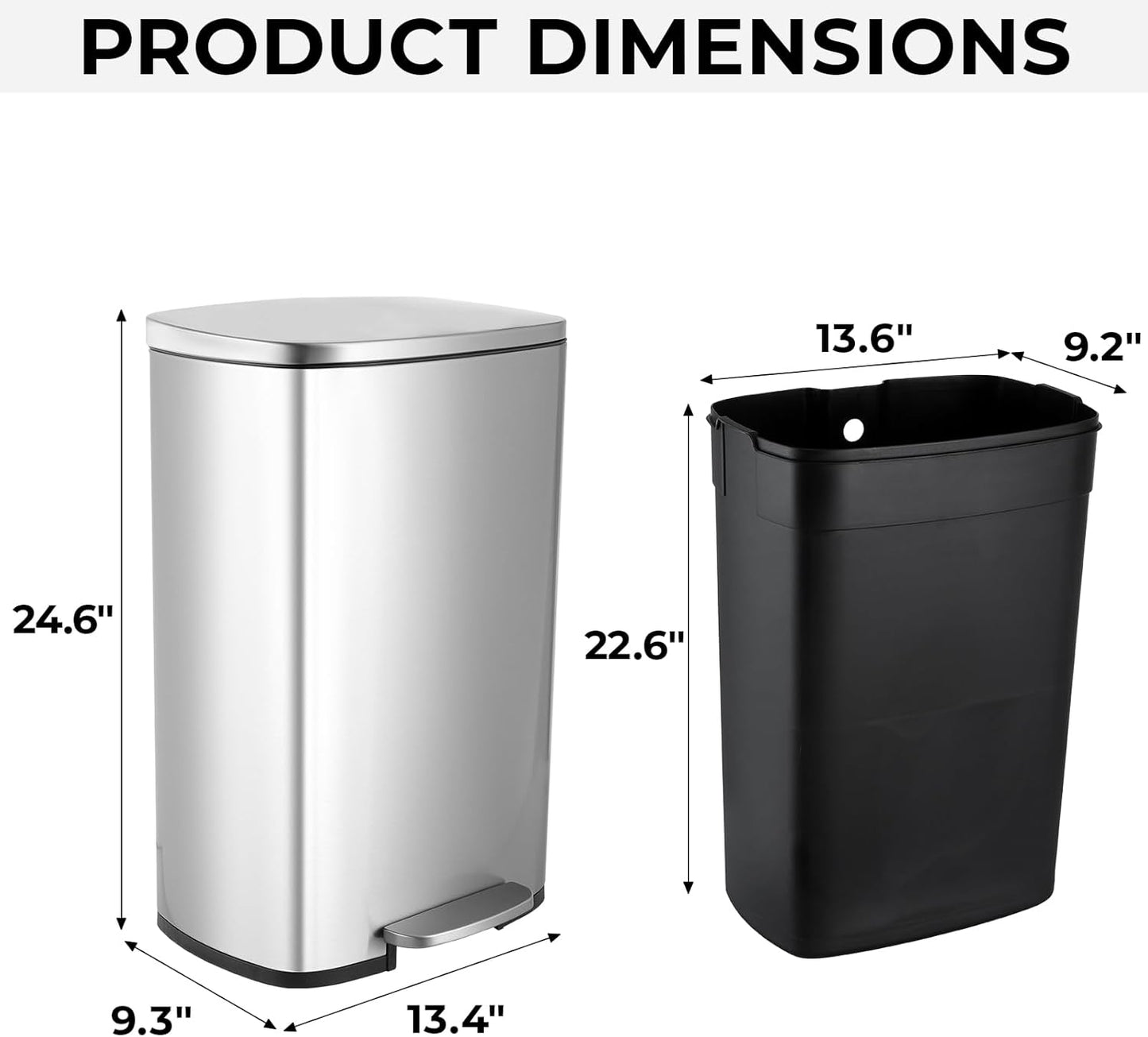 8 Gal Kitchen Trash Can, 30L Recycling or Garbage Bin, Brushed Stainless Steel Waste Basket, Soft&Quiet Close Dustbin, with Step-On Pedal, Removable Inner Bucket, for Home, Office, LIving Room