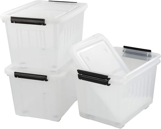 Bringer 4-Pack Large Clear Plastic Storage Box with Lid, 50 L Wheeled Clear Storage Boxes