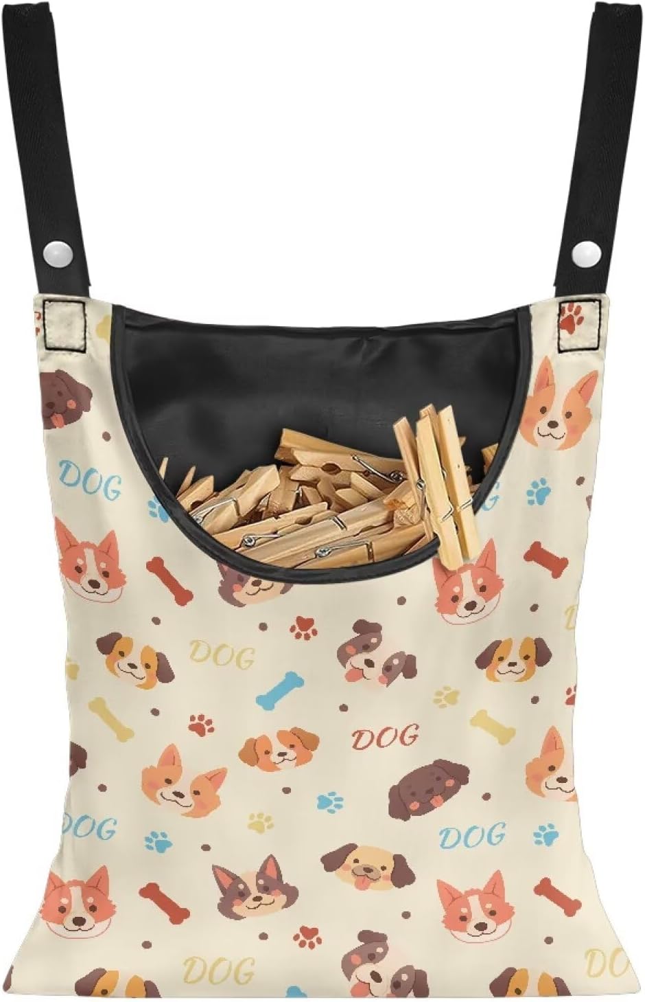 Clothes Pin Hanging Bag with Hanging Rope 14.5 X 12 Inch Clothespin Bag for Clothes Pins and Clothespins Heavy Duty Outdoor Use - Dog