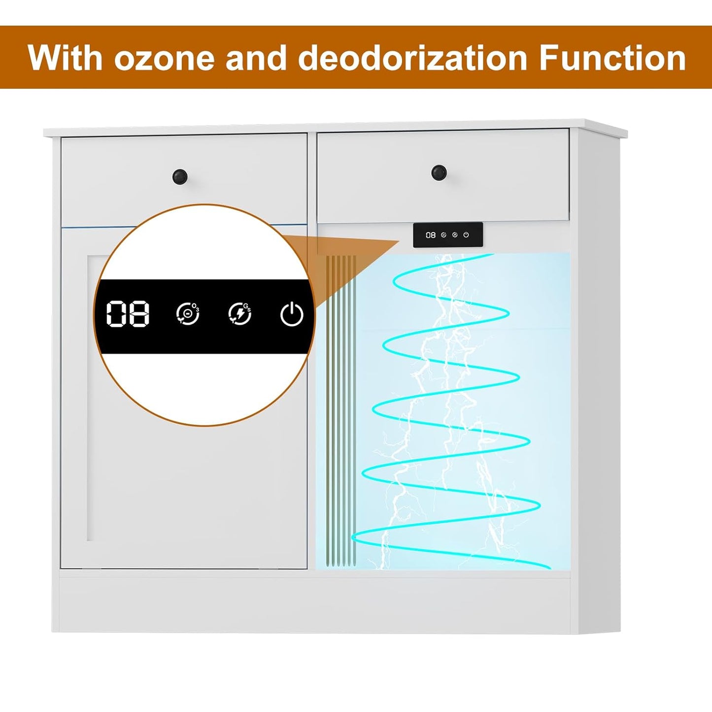 Double Tilt Out Trash Can Cabinet, 2 x 10 Gallon Wooden Trash Bin Cabinet with 2 Hideaway Drawers & Deodorizer, Freestanding Hidden Garbage Can Storage for Kitchen, Dining, Living Room, Pet-Proof Desi