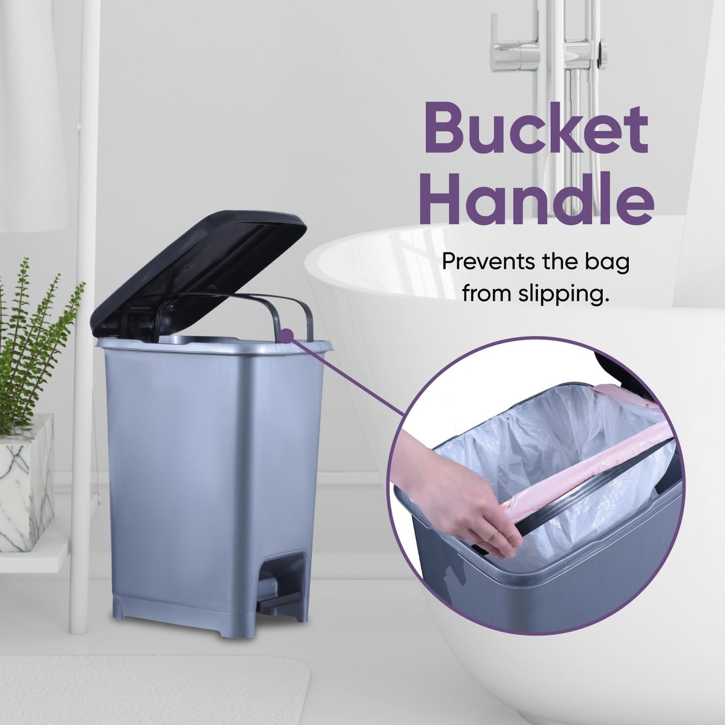 Superio Slim Trash Can with Foot Pedal – 2.5 Gallon Step-On Trash Bin with Lid, Small Plastic Garbage Can, Mini Trash Can for Bathroom, Kitchen, Office, Under Desk, Bedroom, Dorm – Grey/Black