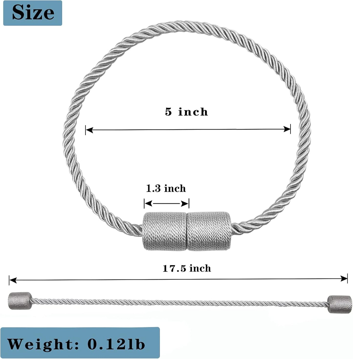 4 Pack Strong Magnetic Curtain Tiebacks Outdoor Elegant Decorative Tie Backs Modern Rope Tiebacks for Drapes Window Curtain Holdbacks for Draperies- Grey