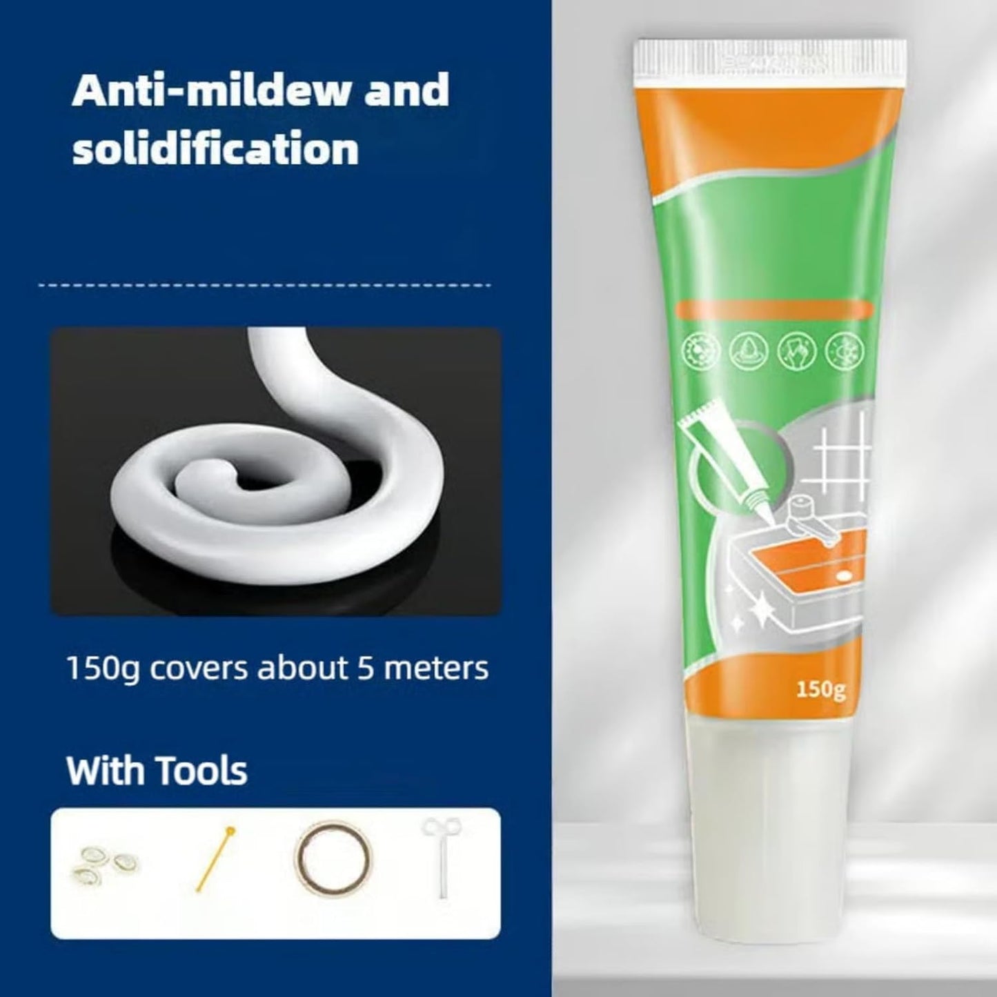 Waterproof White Grout Repair Kit, Grout Pen for Shower Tile, Grout Filler Repair, Squeeze Tube White Caulk, Waterproof & Moisture-Resistant, for Kitchen Bathroom (3)