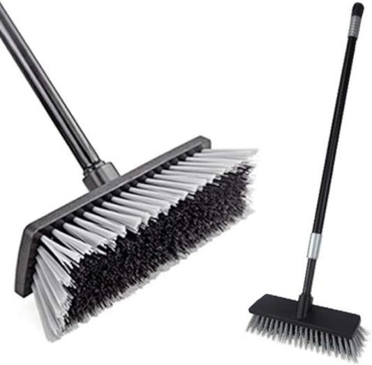 Floor Scrubbing Brush Stiff Bristles with 49.6 inches Telescopic Long Handle, Yard Brush Concrete Broom for Cleaning Garden, Patio Bathroom, Kitchen, Garage, Deck, Tile, Marble, Stone, Wood Floors