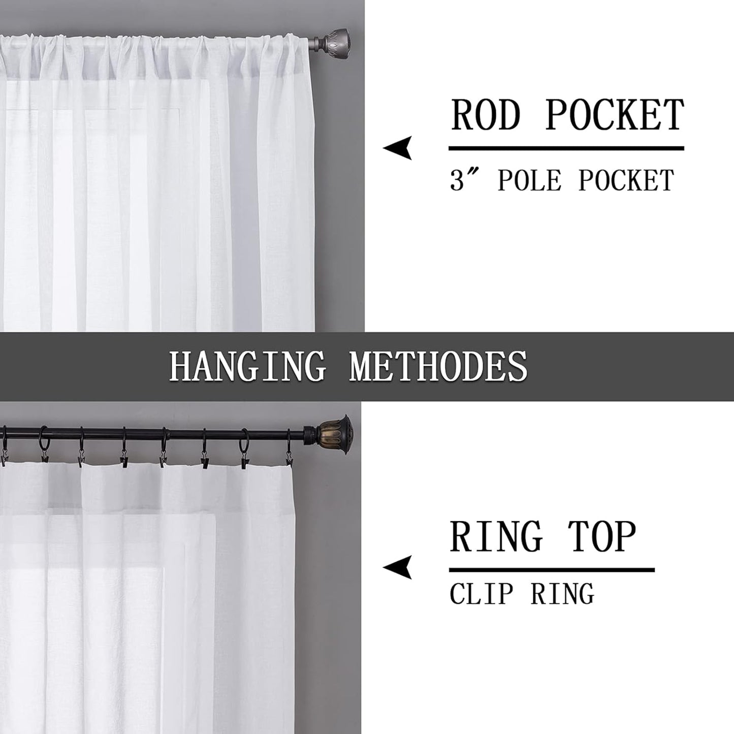 Tollpiz Sheer Curtains Living Room Linen Textured Curtain Sheers Light Filtering Voile Rod Pocket Curtains for Bedroom, 38 x 63 inches Long, White, Set of 2 Panels