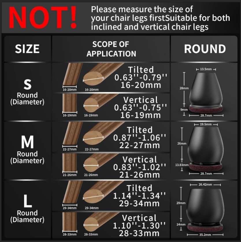 Ezprotekt 24 Pcs Round Silicone Chair Leg Floor Protectors for Wood Floors, Felt Furniture Pads Caps, Bar Stool Leg Floor Protectors Covers for Dining Table Chair (L Fit 1.1"-1.3", Black)