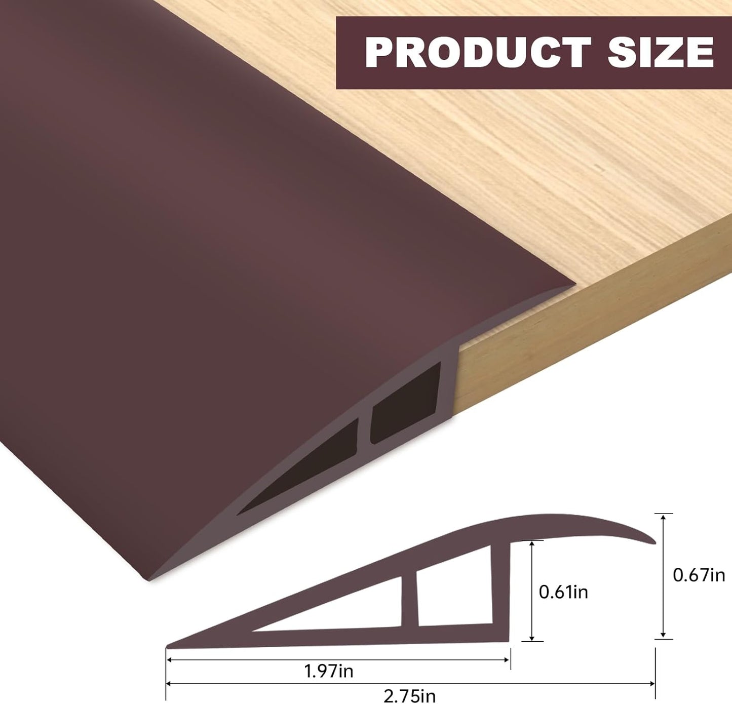 Vinyl Door Threshold Flooring Transition Strip Self Adhesive Carpet Edging Strip for Laminate Doorway Edge Threshold from 2/5" to 3/5" (Coffee, 10 Ft)