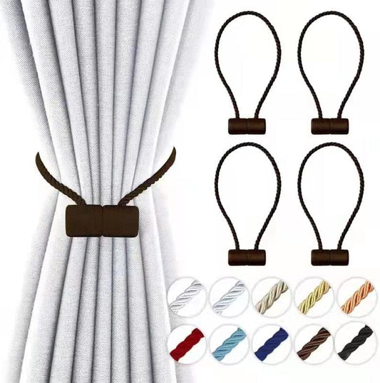 18 Inch Strong Magnetic Curtain Tiebacks, Curtain Holdbacks Modern Upgrade Strong 2021 New Twisted Style Decorative Drapery Rope Tie Backs(4 Pack Dark Coffee)