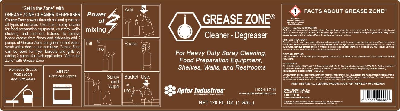 Grease Zone Food Safe Degreaser & All-Purpose Cleaner – Concentrated Restaurant Cleaning Degreaser for Fryer Boil Out & Kitchen Surfaces, 1 Gallon