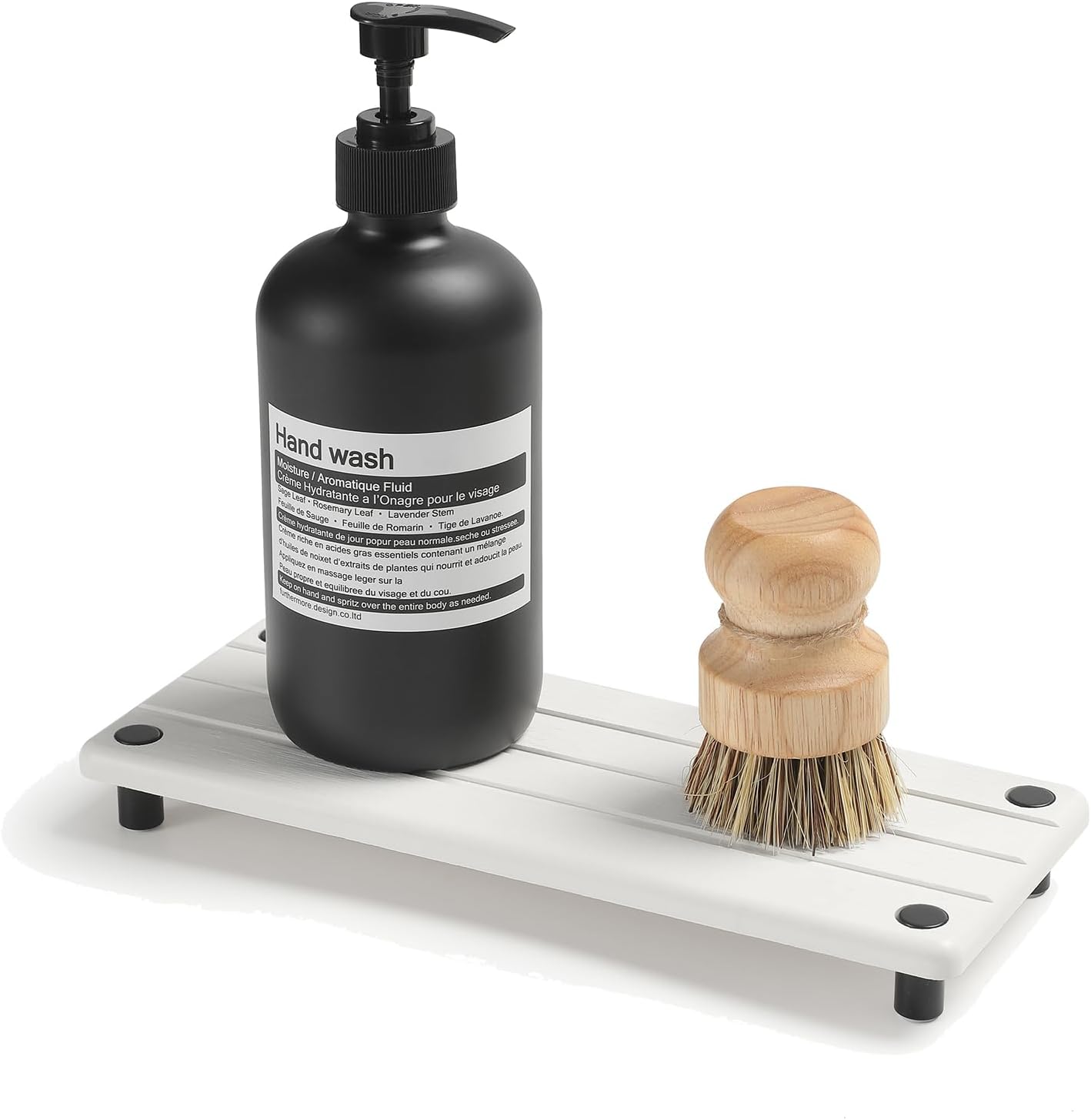 Instant Dry Sink Caddy Kitchen Sink Organizer, Quick Drying Diatomaceous Earth Stone Sink Tray Sponge Holder Soap Dish, Bathroom Countertop Vanity Dispenser Toothbrush Bottle, White, 10" x 4"